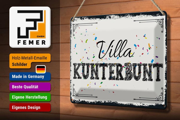 Blechschild Spruch 30x20cm Villa Kunterbunt