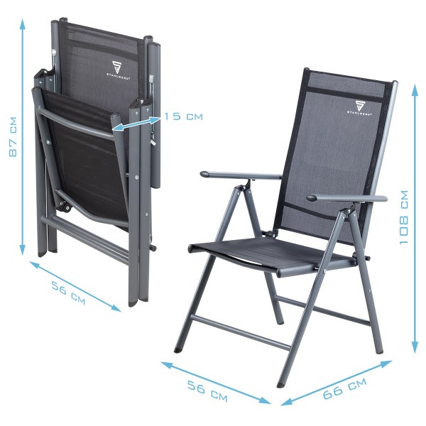 STAHLWERK Campingstuhl CS-103 ST mit Armlehne und verstellbarer Rückenlehne