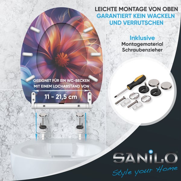 WC-Sitz mit Blumendesign und Montagematerial für eine einfache Installation