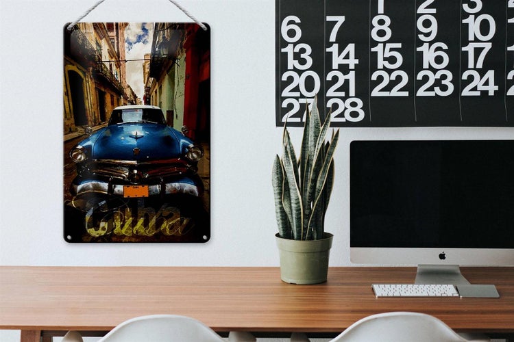 Blechschild Spruch 20x30cm Cuba blaues Auto