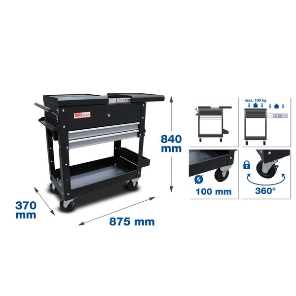 BGS Werkstattwagen 2 Schubladen Horizontal-Doppelauszug leer - 4105