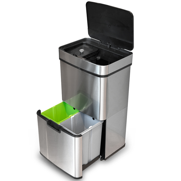 Goliving Automatischer Mülleimer Abfalltrennung 64 Liter - Sensor-Abfalleimer - Hands-free sensor - Abfalleimer - Innenabfalleimer - Edelstahl - 40L + 2x12L + 8L - Silber