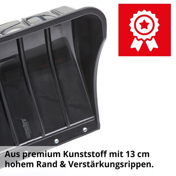 Schneeschieber aus Kunststoff mit Verstärkungsrippen und Hecht Logo.