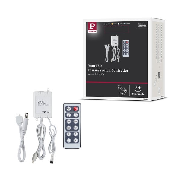 Paulmann YourLED Dimm- und Schalter-Controller Set mit Infrarot Fernbedienung und Empfänger für 12 Volt LED Streifen.