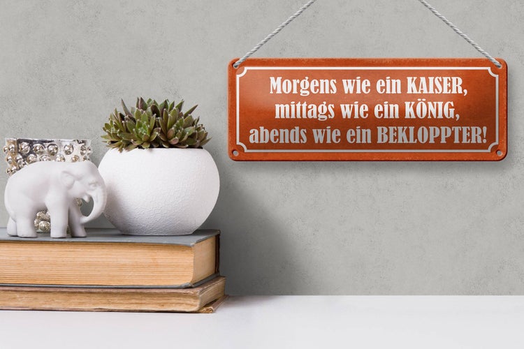 Blechschild Spruch 27x10cm morgens Kaiser König Bekloppter Dekoration