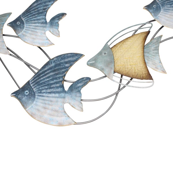 FRANK FLECHTWAREN | Wanddeko Fischschwarm, 89,5 x 4 x 39 cm , METALL
