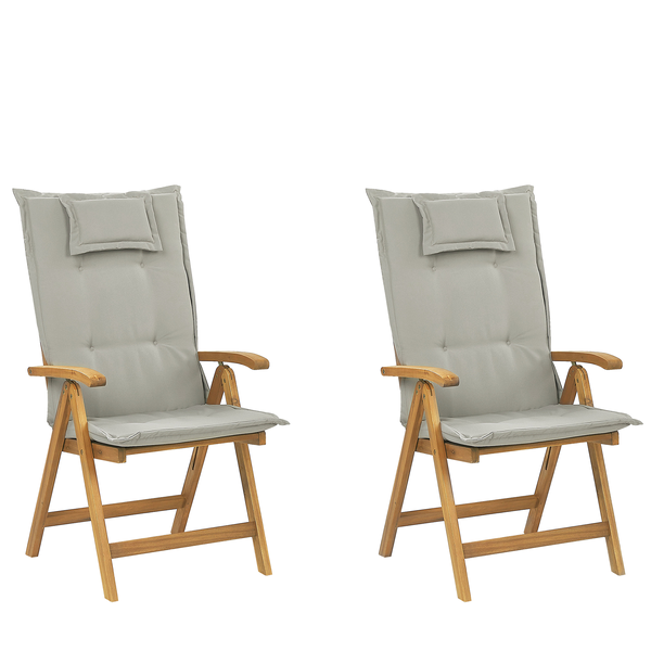 Set mit 2 Stühlen und Sitzkissen JAVA Akazienholz Taupe