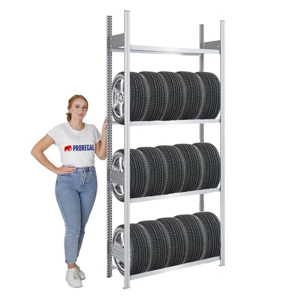 PROREGAL Reifenregal Tire Pro Made In Germany HxBxT 250 x 100 x 43 cm 4 Ebenen 150 kg Fachlast Bis Zu 5 Reifen Pro Ebene Verzinkt