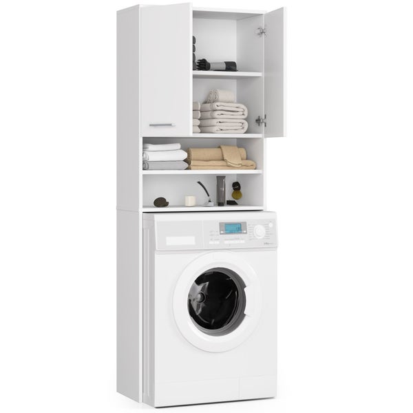 Waschmaschine mit Wäscheschrank für Badezimmer oder Waschküche.