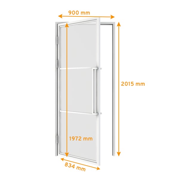 Loft Glastür 834x1972mm Klarglas DIN Links Komplettset mit Beschlag Griffstange und Zarge
