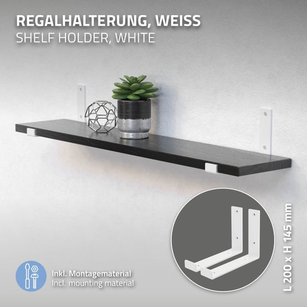 ML-Design 2 Stück Regalhalterung, 20x4x14 cm, Weiß, aus Metall, 8 Zoll Regalhalterungen, Industrielle Regalwinkel, Regalträger für Wandmontage, 90 Grad Wandhalterung, L-Form Wandregal, inkl. Schrauben