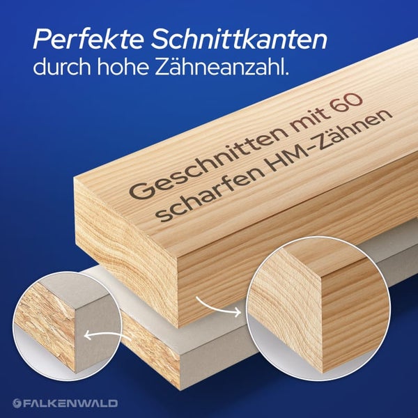 FALKENWALD® Akku Sägeblatt 165x20 Holz 60 Zähne - Kreissägeblatt 165x20 Akku - Kompatibel mit Makita Sägeblatt 165 DHS680RTJ, Makita SP 6000K1, Bosch GKT 55 GCE - 165x20 Sägeblatt