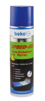 beko Speed-Ex Abbeizer-Spray zum Entfernen von Farben, Lacken, Polyurethan-Schaum, Klebern und Graffiti mit 10 Minuten Einwirkzeit.