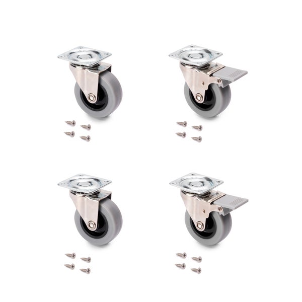 Emuca Lot von 4 Rollen Slip mit Montageplatte, Durchmesser 50mm, Stahl und Kunststoff, Grau