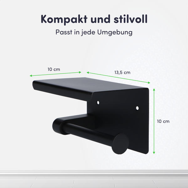 EAVY Toilettenpapierhalter mit Ablage Edelstahl Schwarz Selbstklebend oder Bohren