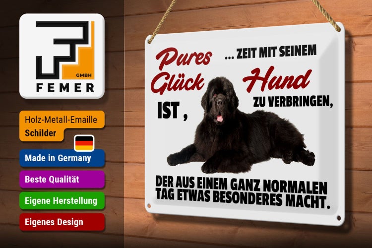 Blechschild Spruch 30x20cm pures Glück ist Zeit mit Hund