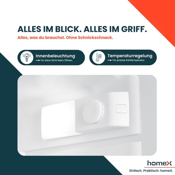 homeX Kühlschrank mit Gefrierfach klein Mini Kühl-Gefrierkombination 109 Liter freistehend 4-Sterne Gefrieren weiß