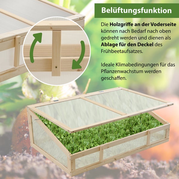 Frühbeetaufsatz aus Holz 120x80cm Gewächshaus für Hochbeet natur