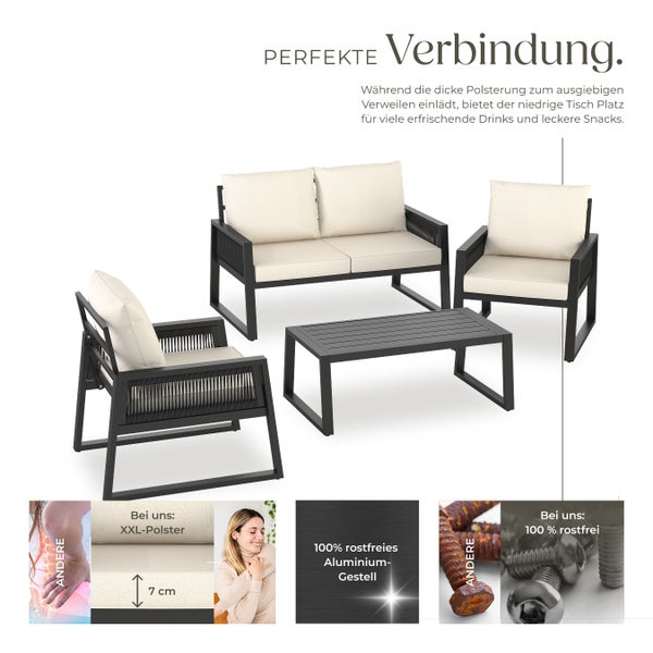 Garten-Lounge Set tectake Captive Tisch mit Lamellenmuster im Rope-Design mit Aluminiumgestell anthrazit