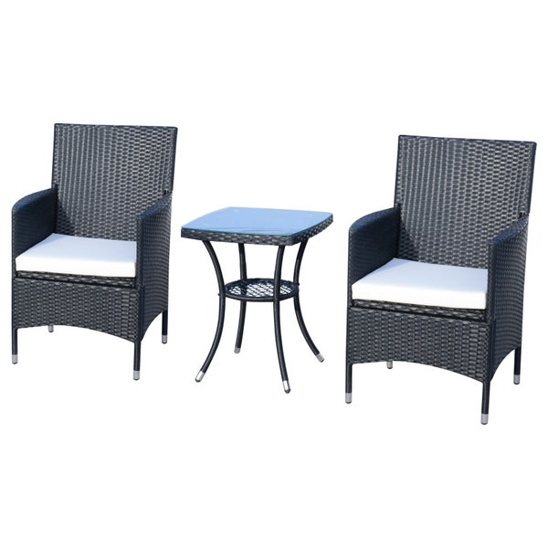 Outsunny 3-tlg. Gartenmöbel-Set, B60 x T58,5 x H89,5 cm, Metall, PE-Rattan, Polyester, Schaumstoff, schwarz