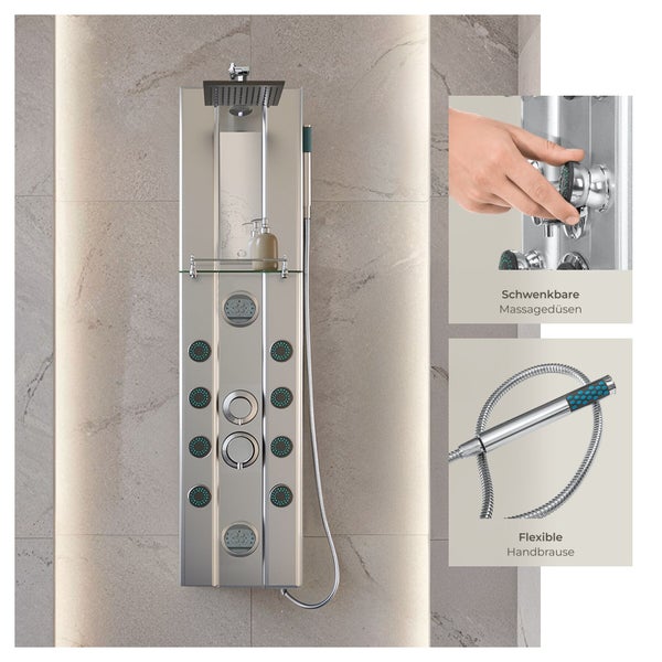 Duschelement mit Kopfbrause, Handbrause und Massagedüsen