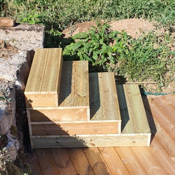 Blockstufen Holz modulierbar-4 Bretter B60cm H17cm