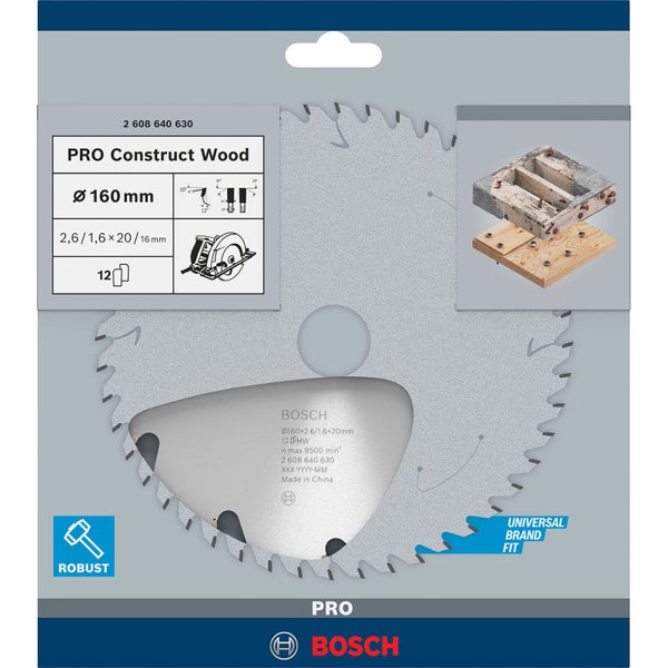Bosch PRO Construct Wood Kreissägeblatt 160 x 2,6 x 20 mm - 2608640630
