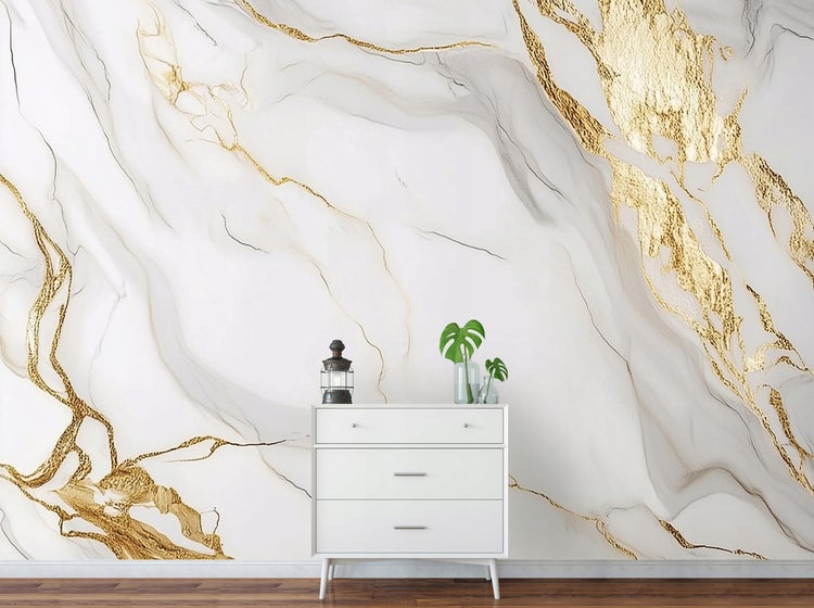 Fototapete Marmor Grau Gold Abstrakt Wohnzimmer Vlies Tapete 300x210 cm