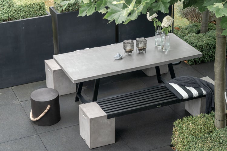Novum Esstisch Betontisch 200x90x75 cm Stahlgestell schwarz