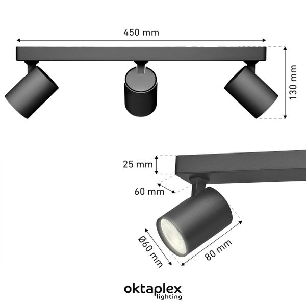 Bora LED Deckenstrahler GU10 2700K 450lm 2,5W schwenkbar 3-flammig schwarz perfekt für Wohnräume und modernes Ambiente