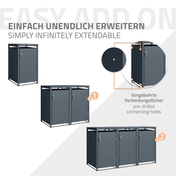 ML-Design Mülltonnenbox 1er für 1 Tonne, 240L, 68x80x116,3 cm, Anthrazit, Stahl, wetterfest, Abschließbare Mülltonnenverkleidung mit Klappdeckel und Tür, Müllbox Mülltonnecontainer Mülltonnenabdeckung