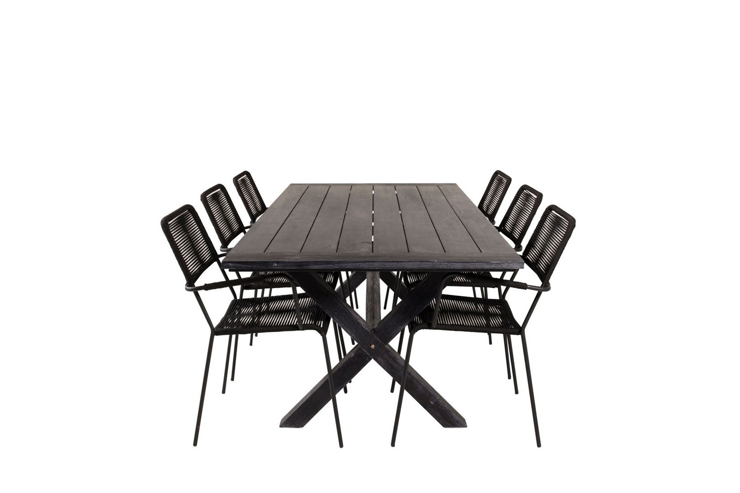 Rives Gartenset Tisch 100x200cm und 6 Stühle ArmlehneS Lindos schwarz.