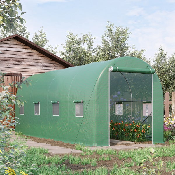 Outsunny Foliengewächshaus, Tomatengewächshaus mit Fenster, 500 x 200 x 205 cm, PE, Stahl, Grün