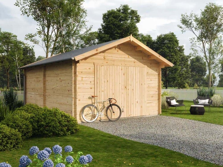 Alpholz Garage Henry ohne Garagentor Garage aus Holz, Unterstellplatz mit 44 mm Wandstärke Fertiggarage, Naturbelassen