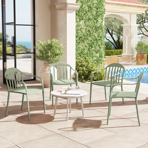 Outsunny Gartenstuhl 4er Set wetterfest Gartenstühle aus Kunststoff Stapelstuhl mit Armlehne Rückenlehne stapelbar Terrassenstuhl bis 120 kg belastbar Gartenmöbel für Hinterhof, Garten, Balkon Grün