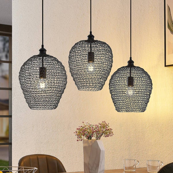 Lindby Pendelleuchte Benja (Retro, Vintage Antik) in Schwarz aus Metall (3 flammig E27) - Deckenlampe Esstischlampe Hängelampe Hängeleuchte Wohnzimmerleuchte