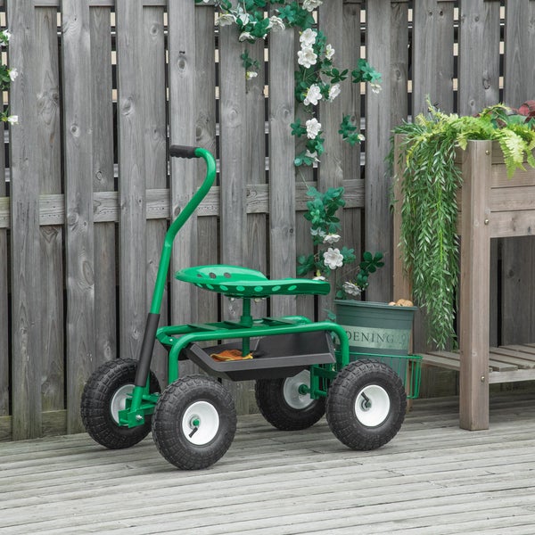 Outsunny Gartenwagen mit Rollsitz, 98cm x 45cm x 87cm, Metall+Gummi, Grün
