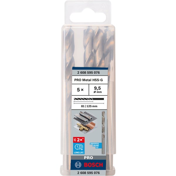 Bosch Pro Metallbohrer Set HSS-G, 5 Stück, Durchmesser 9,5 mm