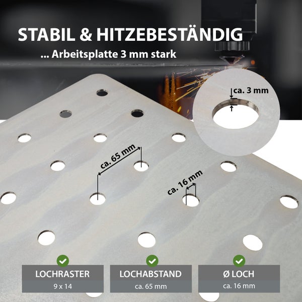 Schweißtisch mit Lochplatte Stahl 91,5 x 61 x 80 cm Tragkraft 200 kg Arbeitstisch in Mattschwarz