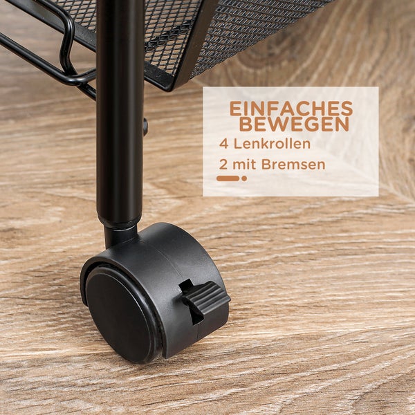 HOMCOM Rollwagen, Servierwagen mit 4 Etagen, 5 Körbe, Aufbewahrungswagen mit Griff, Küchenwagen für Küche, Wohnzimmer, Stahl, Schwarz