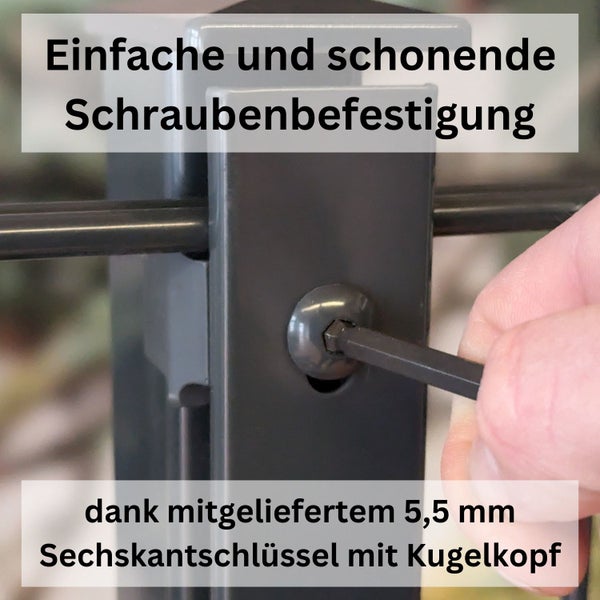 Einfache Schraubenbefestigung mit mitgeliefertem 5,5 mm Sechskantschlüssel mit Kugelkopf