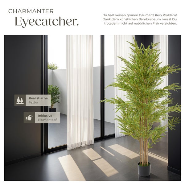 Künstlicher Bambusbaum tectake Bambosa stabiler Kunststoff-Blumentopf verschiedene Größen grün