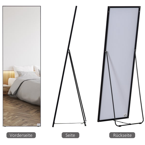 HOMCOM Standspiegel, freistehend, mit Ständer, für Schlafzimmer, Flur, 50 x 161,5 cm, Alu, Schwarz