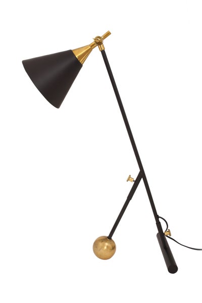 Design Tischlampe Schwarz Gold, Lampe mit Kegel Schirm | Wohnzimmer Esszimmer Leuchte