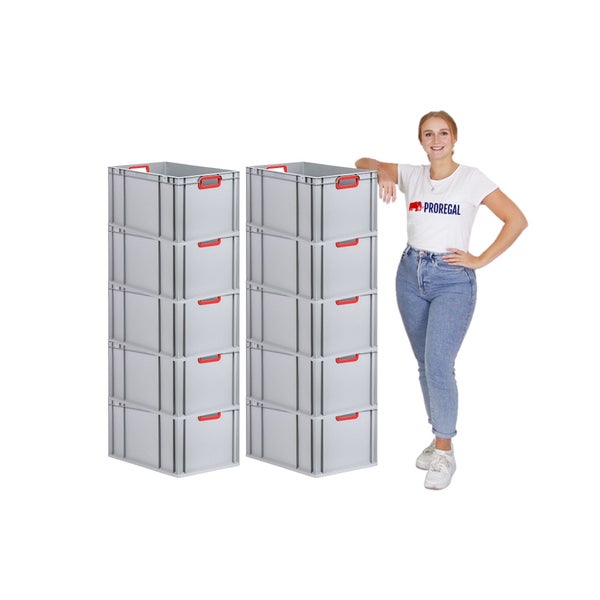 PROREGAL Spar Set 10x Eurobox Nextgen Color Mit Auflagedeckel & Schiebeschnappverschlüsse HxBxT 32 x 40 x 60 cm Griffe Rot Offen Verstärkter Boden