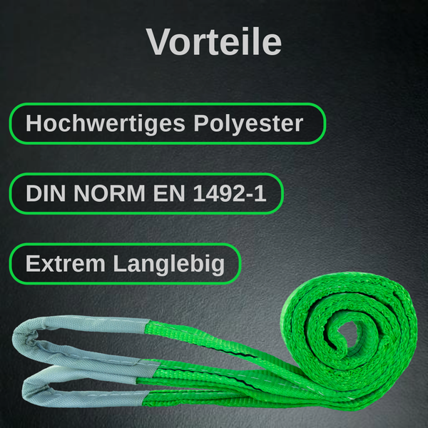 Hebeband aus hochwertigem Polyester nach DIN NORM EN 1492-1, extrem langlebig.