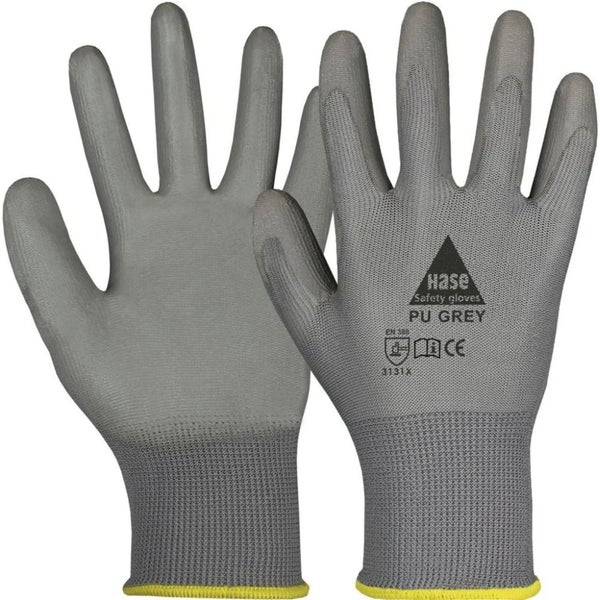 Paar Montagehandschuhe Hase Safety Gloves mit Polyurethan Beschichtung nach Norm EN 388