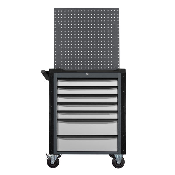 PROREGAL Werkstattwagen Cheetah Plus + Lochplatte | 7 Schubladen | HxBxT 168,5x75x47,5cm | Anthrazitgrau/Silbergrau | Schubladenbox, Werkzeugschublade