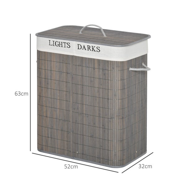 HOMCOM Bambus Wäschekorb schmal mit Deckel 100L Wäschesammler mit Griffen, 2 herausnehmbarer Wäschesack, Laundry Baskets Wäschebox für Waschküche, Schlafzimmer, Badezimmer Grau