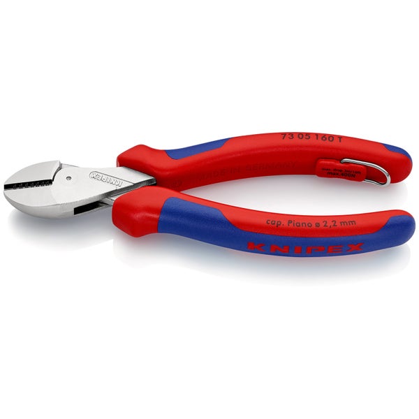 Knipex X-Cut mit Befestigungsöse verchromt, mit Mehrkomponenten-Hüllen, mit integrierter Befestigungsöse zum Anbringen einer Absturzsicherung 160 mm - 7305160TBK